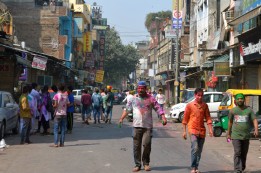 Holi festivals in the streets of Delhi, India.
